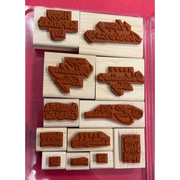 !UNSTAMPED! 2002 Stampin' Up! All Year Cheer III Wood Mounted Rubber Stamp Set - Picture 2 of 3